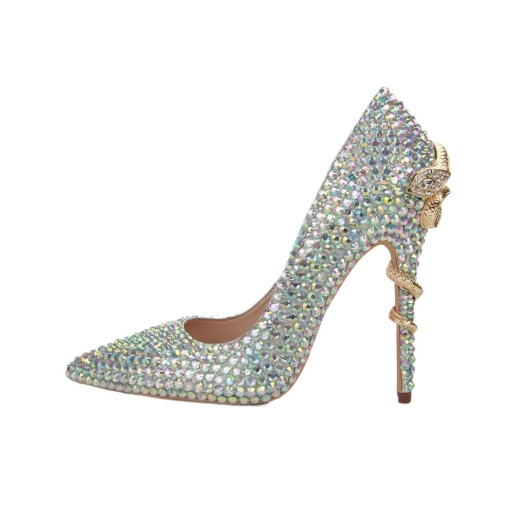 Elegante Damen Keilpumps für Brautkleider - Hochwertige Glas Damenschuhe mit Markendesign und hohen Absätzen