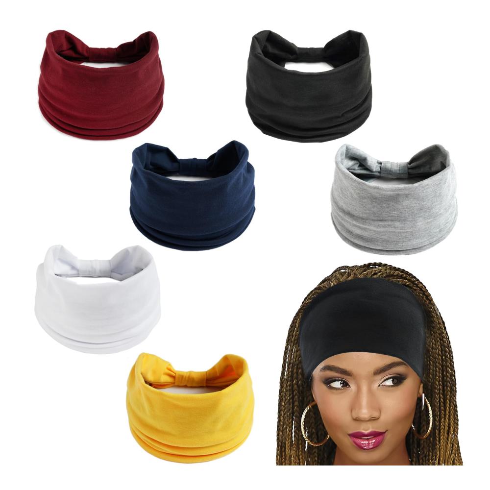 6er Pack Sport-Stirnbänder ANROI für Frauen - Elastische Haarbänder für Yoga Workout Gymnastik - Baumwolle Breites Kopftuch Sommer-Bandana - Haar-Accessoires für aktiven Lifestyle