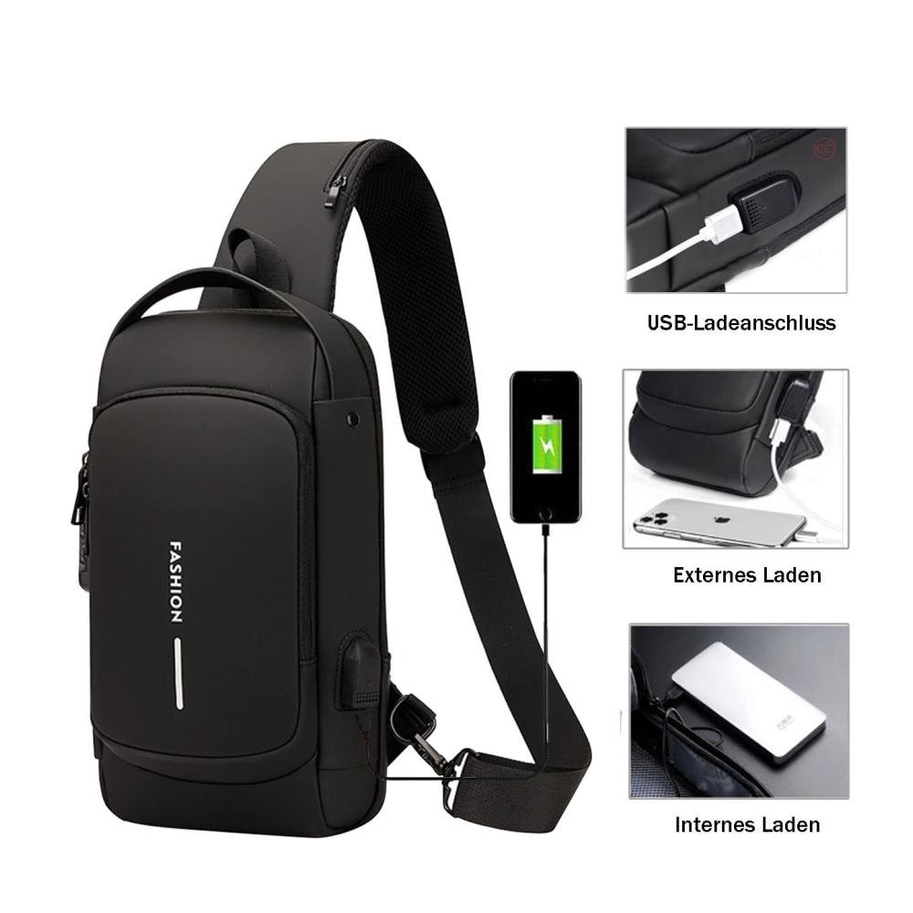 Herren Schultertasche mit Diebstahlschutz USB-Ladeanschluss und Passwortschutz - Wasserdichte Crossbody Umhängetasche für Geschäft und Freizeit