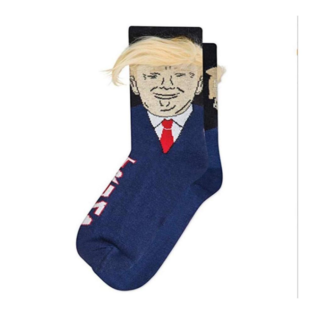 2 Paar Lustige Trump Cotton Socken mit Gelber Perücke | Kreative Bedruckte Socken in Zufälliger Farbe | Originelle Geschenkidee für Sockenliebhaber