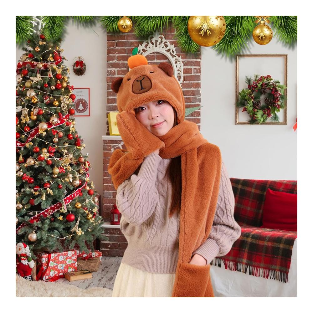 3-in-1 Winter-Set Tiermützen Kapuzenpullover Handschuhe & Schal - Warmes Fleece-Mützen-Handschuh-Schal-Set für Damen und Herren