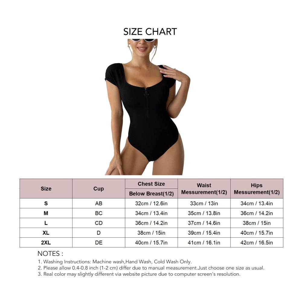 Badeanzug Damen Reißverschluss Kurzarm Schlanker Bikini für Strand und Pool - Modischer Einteiler in Einheitsfarbe
