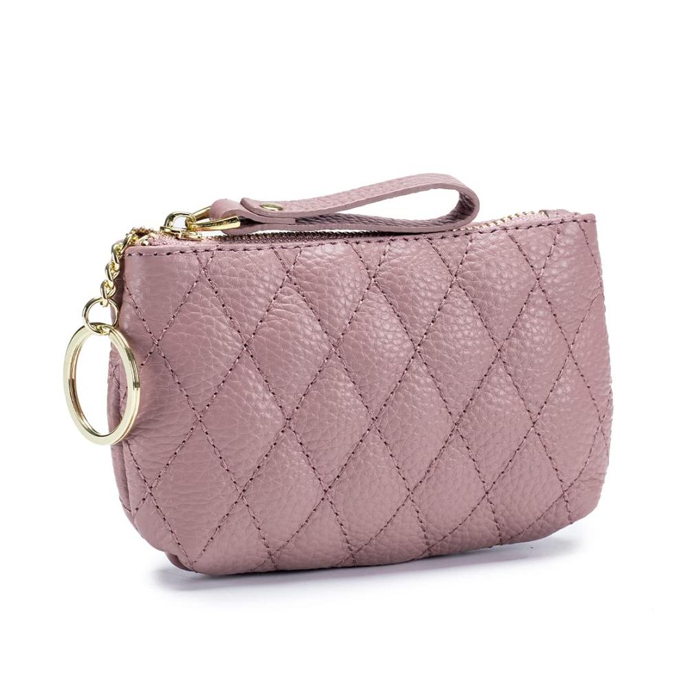 Damen Geldbörse aus weichem Echtleder mit Reißverschluss - Multifunktionale Clutch in Pink für Karten Münzen und Schlüssel