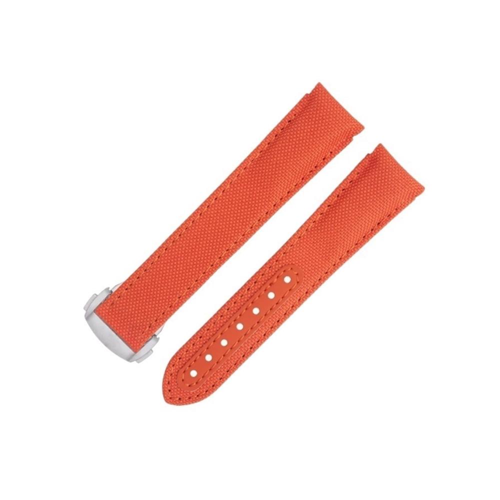 20mm Orange Nylon Stoff Uhrenarmband - Passend für Omega AT150 Seamaster 300 Planet Ocean De Ville Speedmaster - Gebogenes Ende Armband