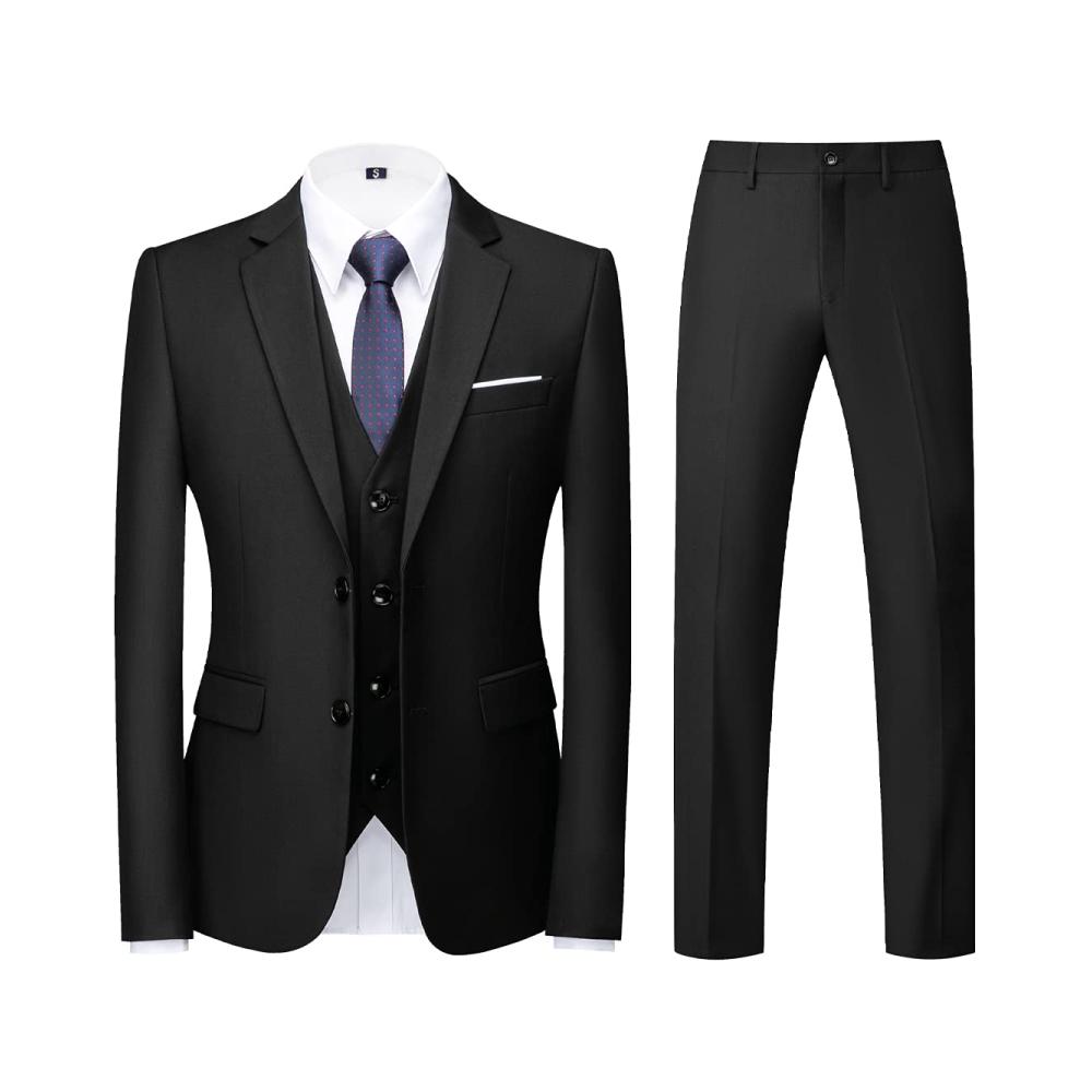 Herren Anzug Set KUDORO 3-teiliger Slim-Fit Anzug mit Einreiher Zwei Knöpfen – Ideal für Hochzeit und Business