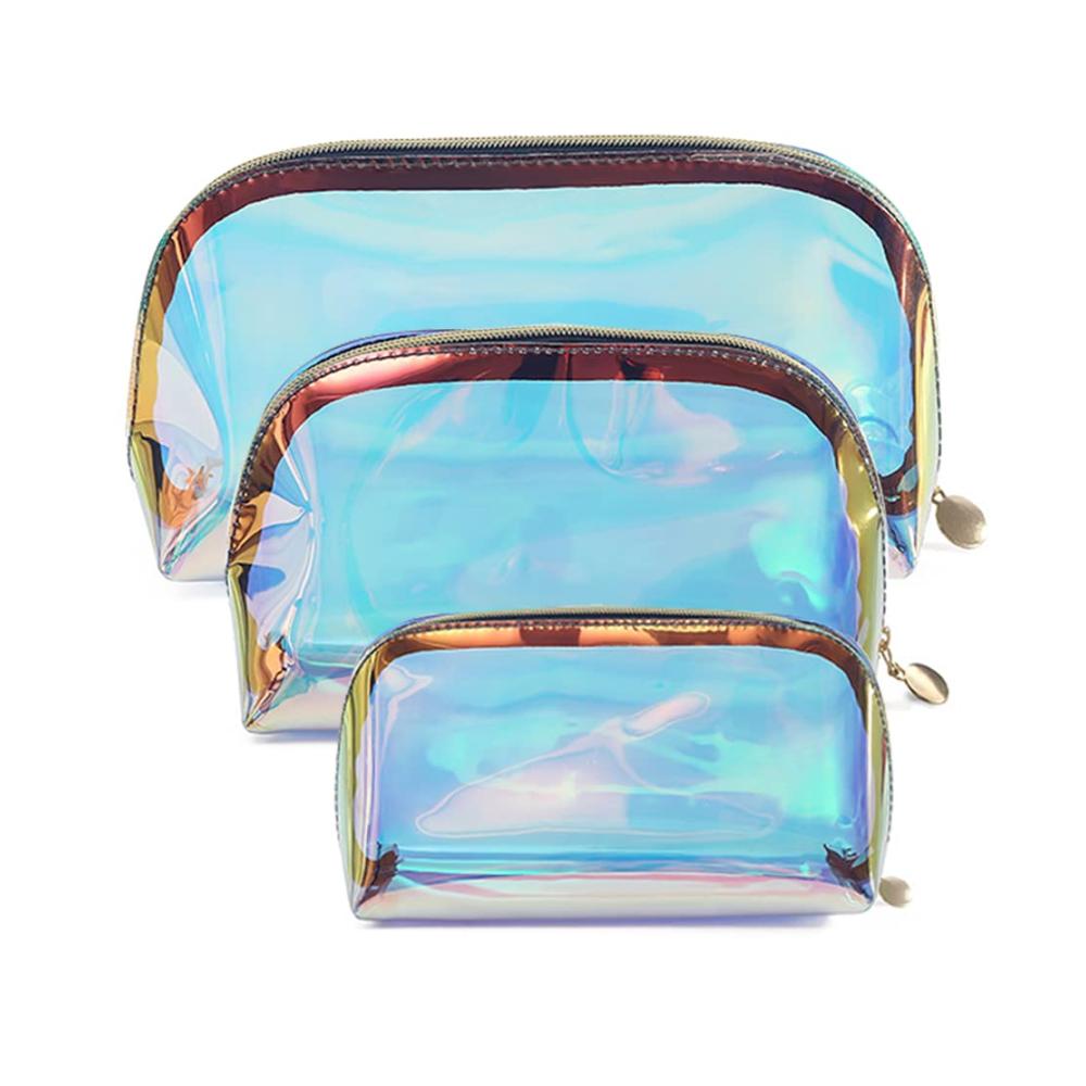 Holografischer Kosmetikkoffer Tragbare Wasserdichte Make-up-Tasche für Frauen - Organisator für Reisen College & Teenager - Transparente Bunte Tasche