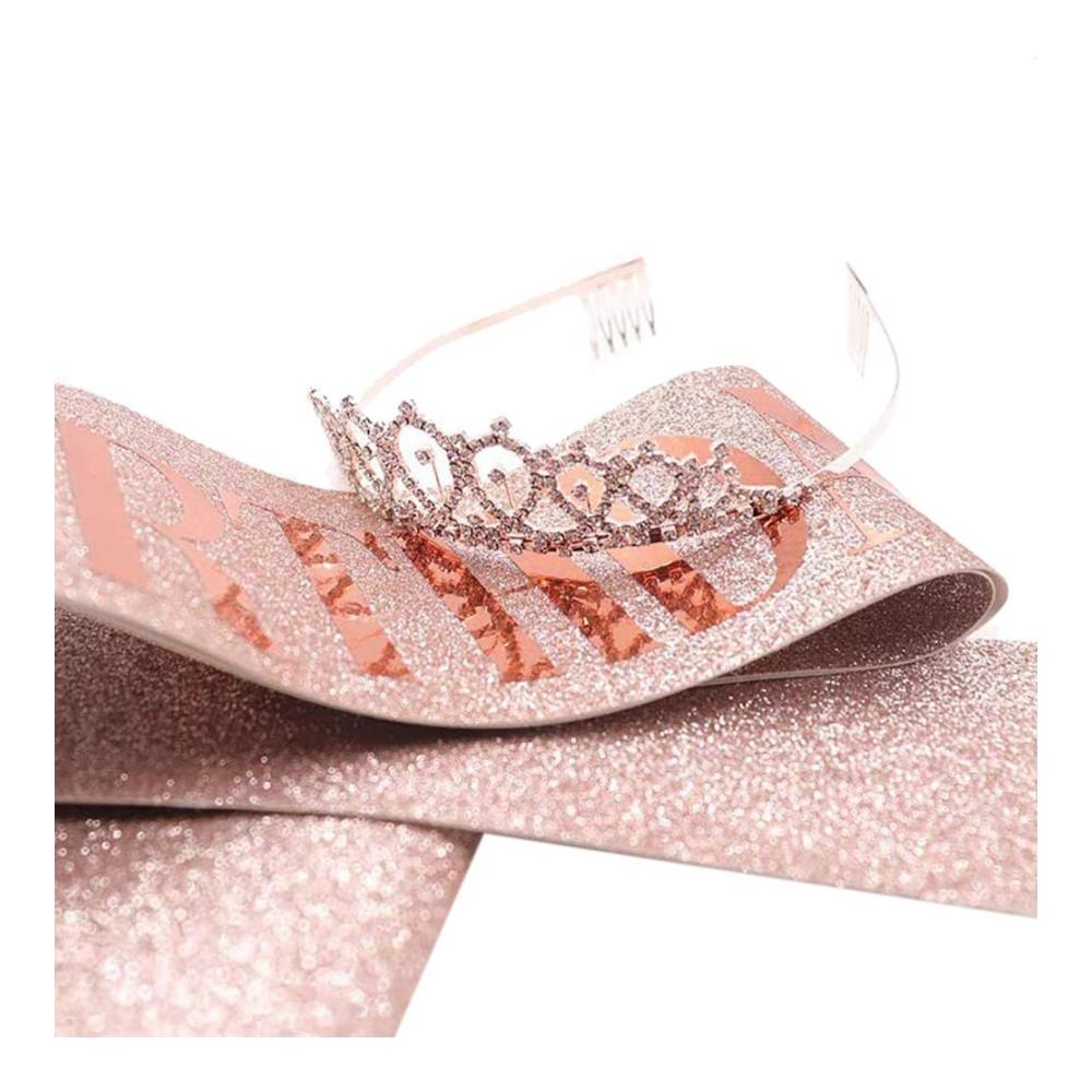 Geburtstags-Diademe Set 2 goldene Gürtel und Strass-Krone - Glänzendes Geschenk-Set für Geburtstagspartys
