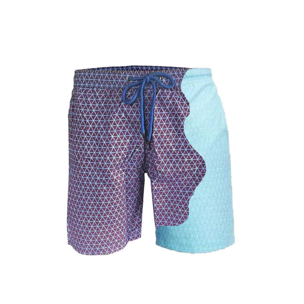 Farbwechsel Badeshorts für Jungen und Männer | Schnell trocknende Sportshorts mit Taschen (Grün Muster