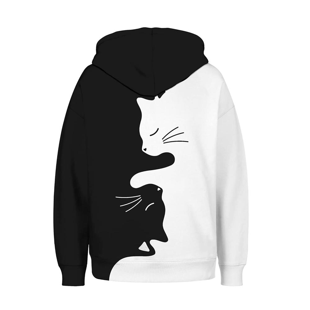 Damen Hoodie Kreative Patchwork Pullover mit Kaninchen- und Katzen-Druck Langarm Sweatjacke für Frauen – Modische Kapuzenpullover mit Tasche ideale Geschenke