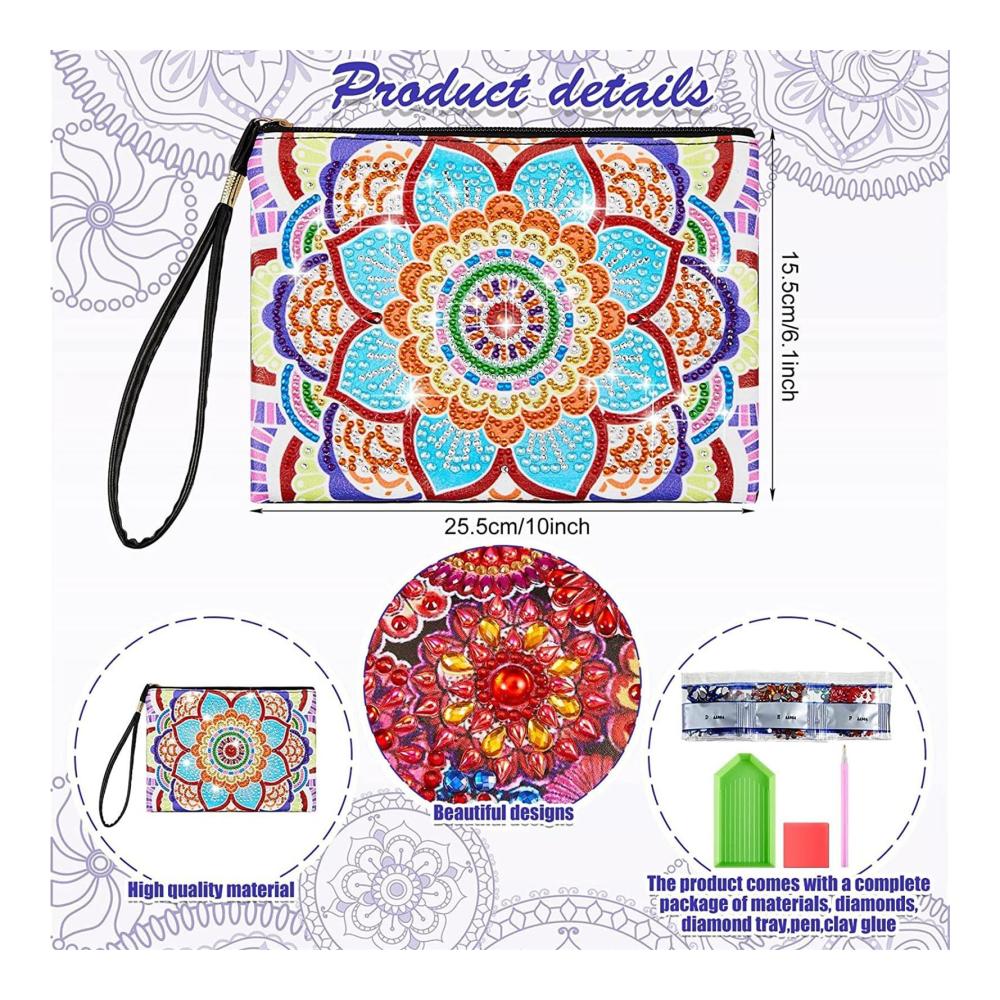 5D DIY Diamond Art Painting Clutch Set - 2 Stylish VIONNPPT Handbags with Chain Ideal Makeup & Travel Gift for Women and Girls