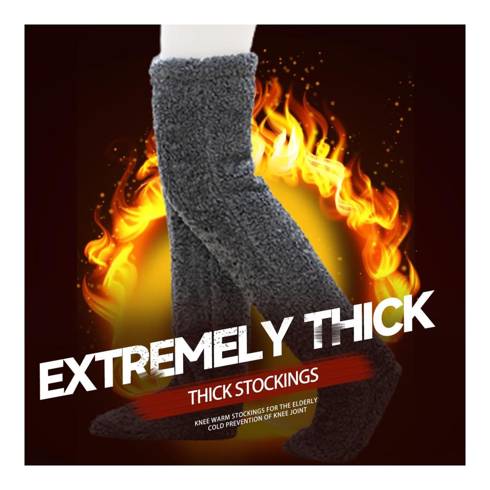 Teddy Legs Socks - Damen Kniestrümpfe mit Plüsch Overknee-Design Winterwarm Flauschig und Weich - Teddy Fleece Strümpfe für Herbst und Winter - Haussocken Wintersocken