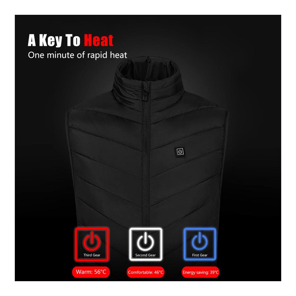 Heizbare Unisex-Weste mit 9 Heizzonen | 3-Stufen-Einstellung | USB-elektrisch beheizte ärmellose Jacke | Wärmeweste für Winter mit Powerbank | Elektrisch beheiztes Gilet (L