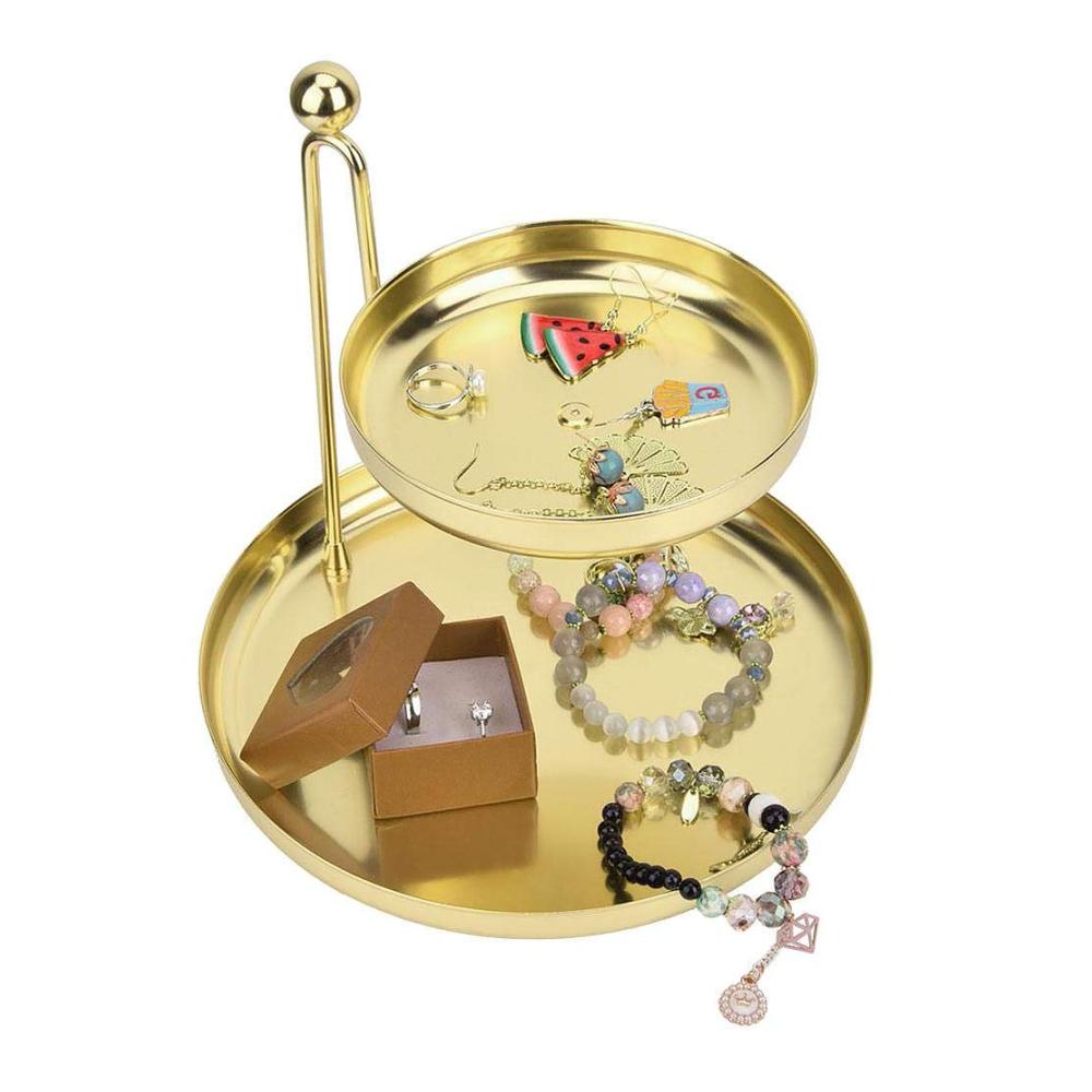 Goldener 2-Tier Schmuckständer Schmucktabletts für Ketten Ringe Uhren & mehr - Lanhope Schmuckhalter und Kosmetikorganiser für Schlafzimmer und Küche