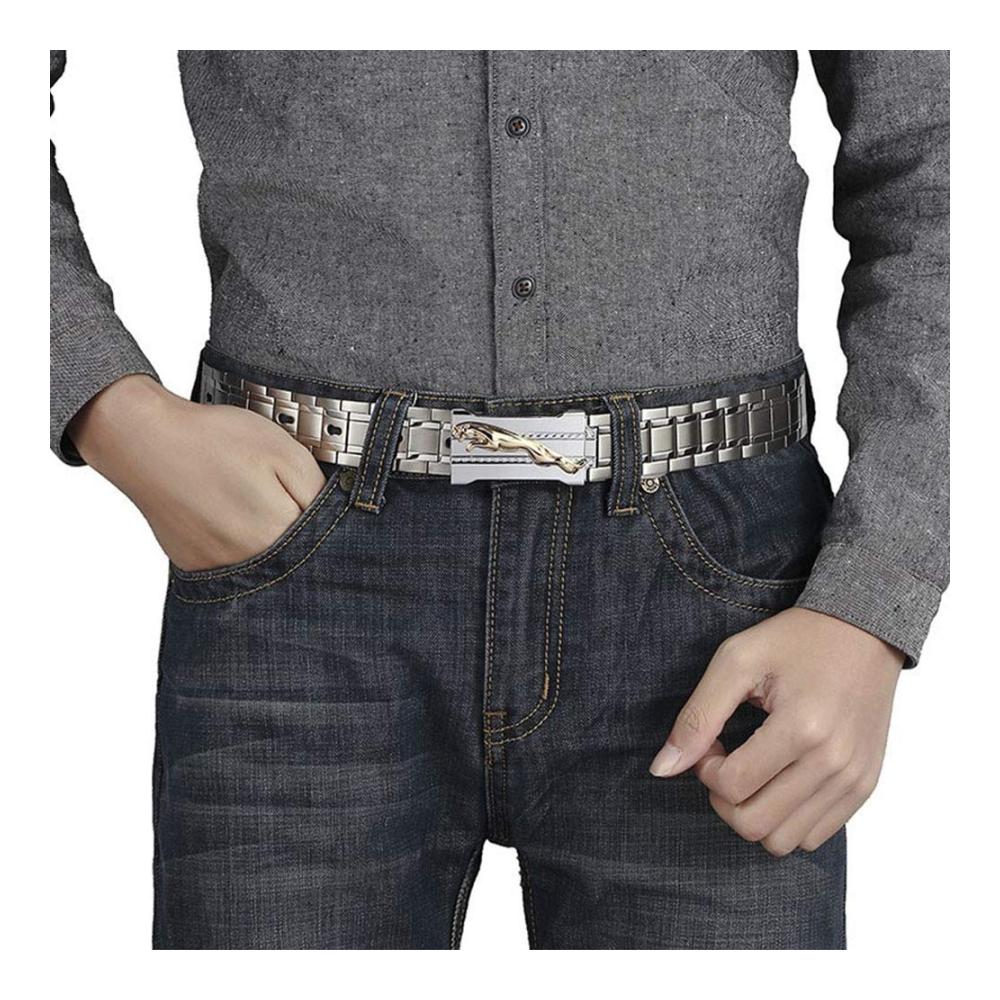 Herren Gürtel aus Edelstahl für Selbstverteidigung im Punk-Stil mit Cheetah-Schnalle - Personalisiert Spezial 145cm