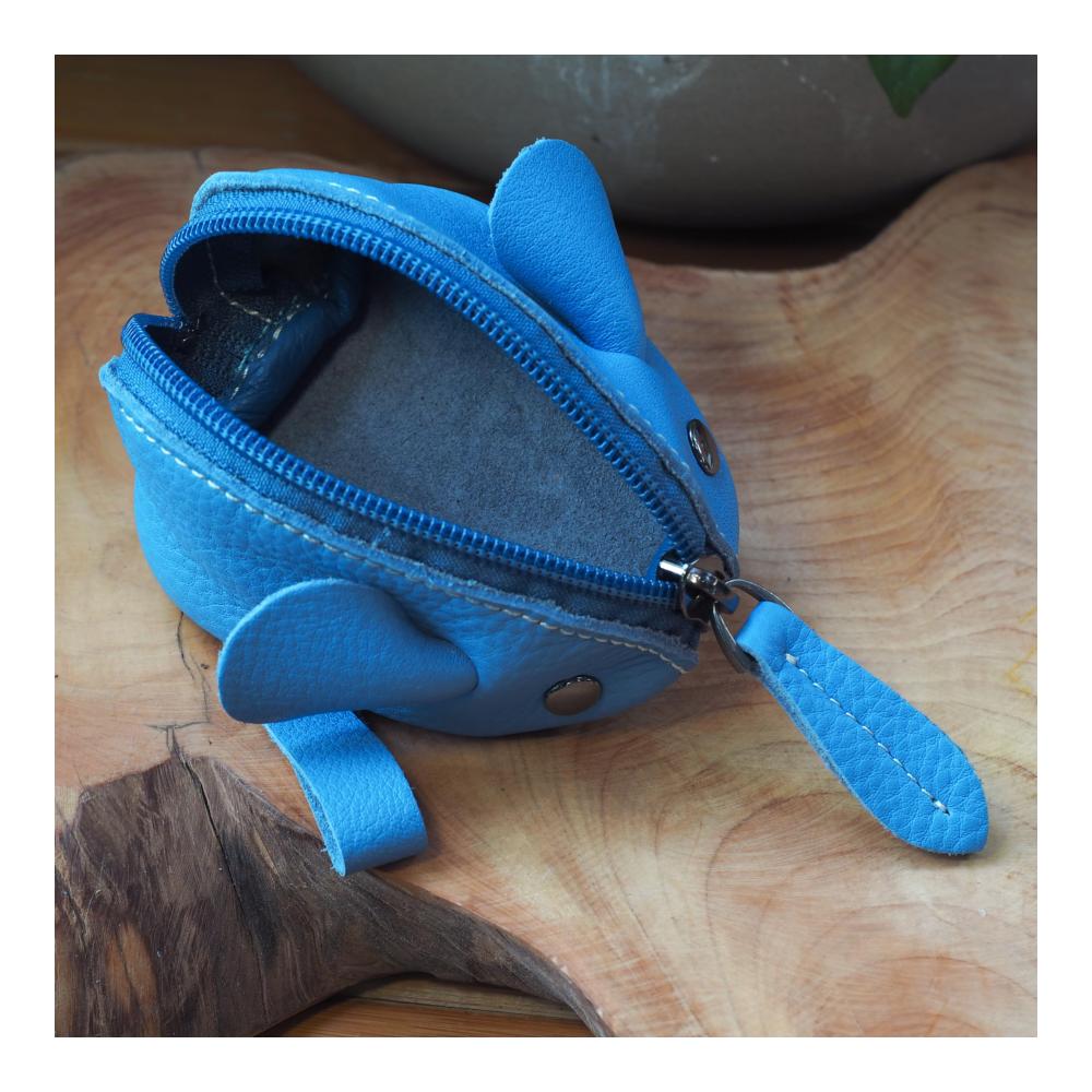 Leder Münzbörse Maus - Schlüsseltasche Kleingeldbörse Münzbeutel Coin Purse Geldbörse in Blau