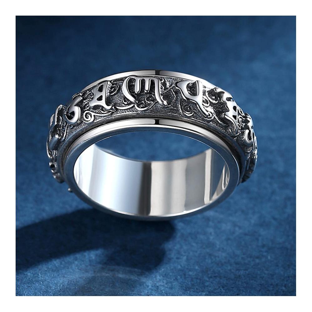 Herrenring im Retro-Stil aus 925er Sterling Silber mit Vajra Stößel Mantra-Schnitzerei und Spinner-Funktion - Edelstahl Herz Krone Design