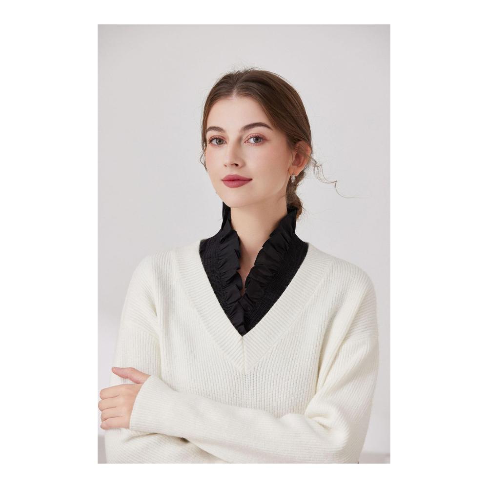 1 PCS Damen Blusen & Tuniken mit Abnehmbarem Stehkragen - V-Ausschnitt Hemdbluse für Damen Krageneinsatz Halb Gefälschtes Shirt Oberteil