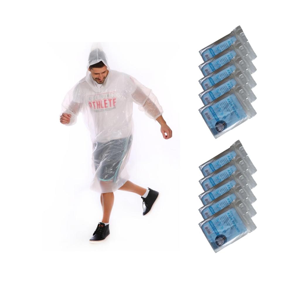 Regenjacken & -mäntel - 10er Pack Einweg Regenponchos für Erwachsene mit Kapuze und Ärmeln tragbare und wasserdichte Regenmäntel für Konzerte Reisen Camping Angeln und Wasserfahrten