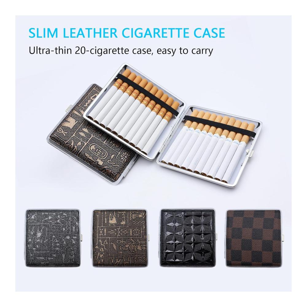 Natürlich hier ist mein Vorschlag
Premium Zigarettenetuis Set 4 Stück | Leder Metall PU | Zigarettenschachtel Schwarz | Edelstahl Zigarettenbox mit Schnappverschluss | Retro Metall Zigarettencase