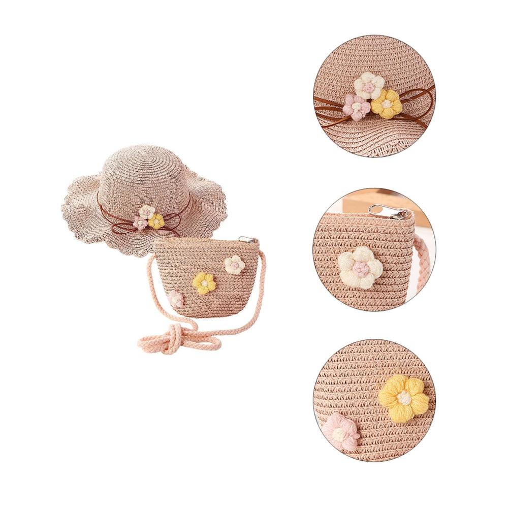 Stroh-Sonnenhut-Set für Kinder Mädchen Sonnenhüte mit kleiner Tasche - ideal für den Strandurlaub und Outdoor-Aktivitäten