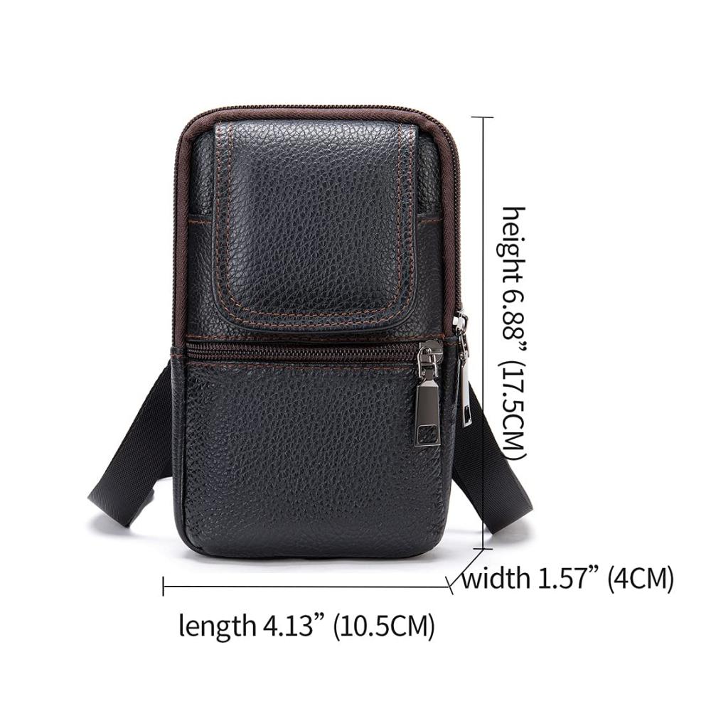 Herren Leder Hüfttasche mit Handyfach Multifunktionale Vertikale Schultertasche für Outdoor Gürteltasche mit Karabiner - Ideal für Handy Geldbörse & mehr