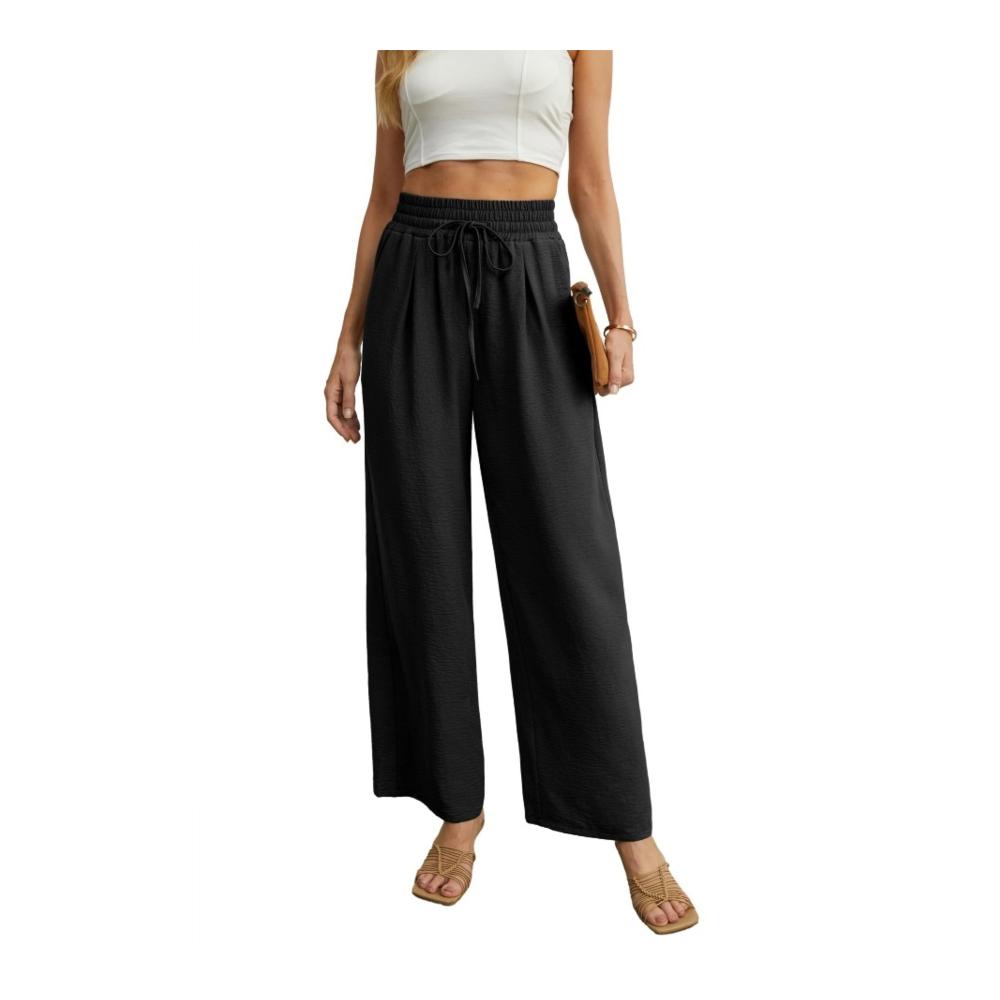 Damen Palazzo Hose Weite High Waist Damenhose mit Taschen Elegant Sommer Yoga Stoffhose Gummizug