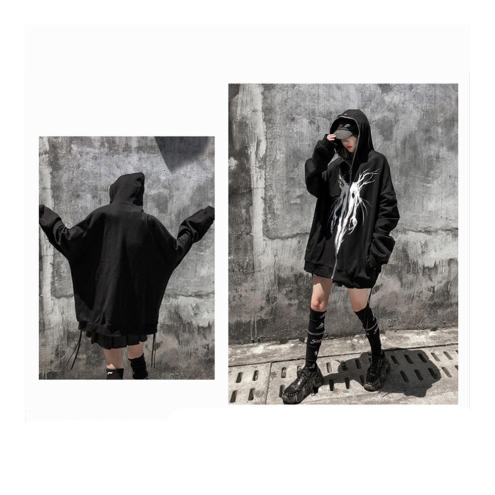 Koreanische Harajuku Y2K Strickjacke Frauen - Trendiger New Hip Hop Coat in Schwarz XL