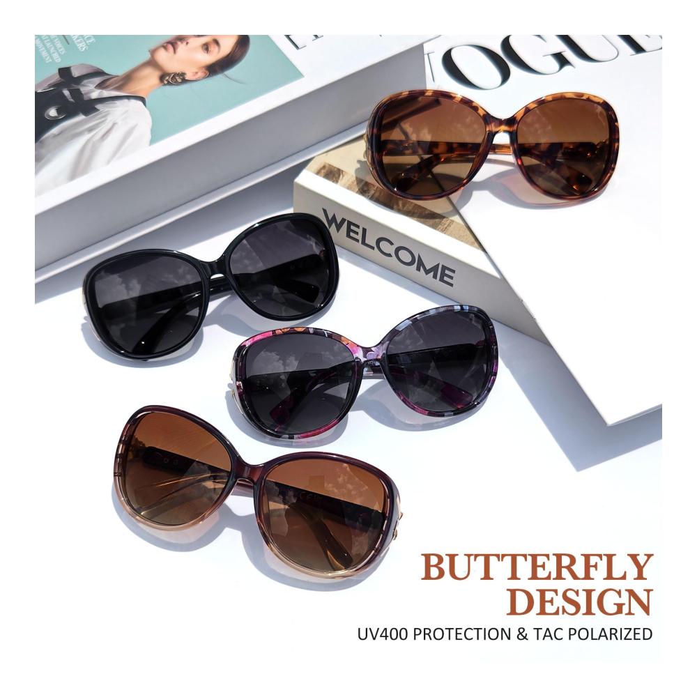 Sunier Damen Polarisierte Großformat Vintage Oversize Sonnenbrille mit 100% UV400 Schutz - Trendy und Klassisch