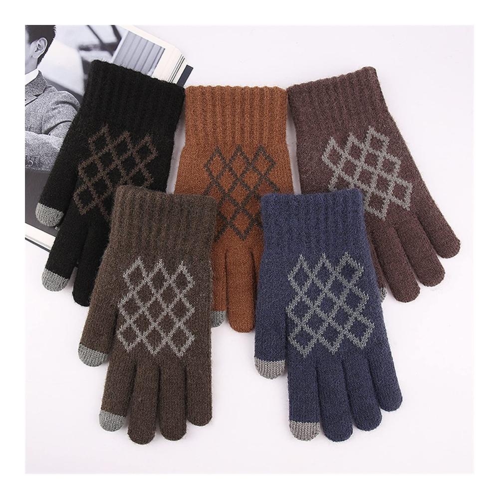 Herren Winter-Strickhandschuhe mit Touchscreen | Warme Wolle & Kaschmir Fäustlinge für Männer | Verdickte hochwertige & solide Handschuhe (Farbe 3 Größe 1