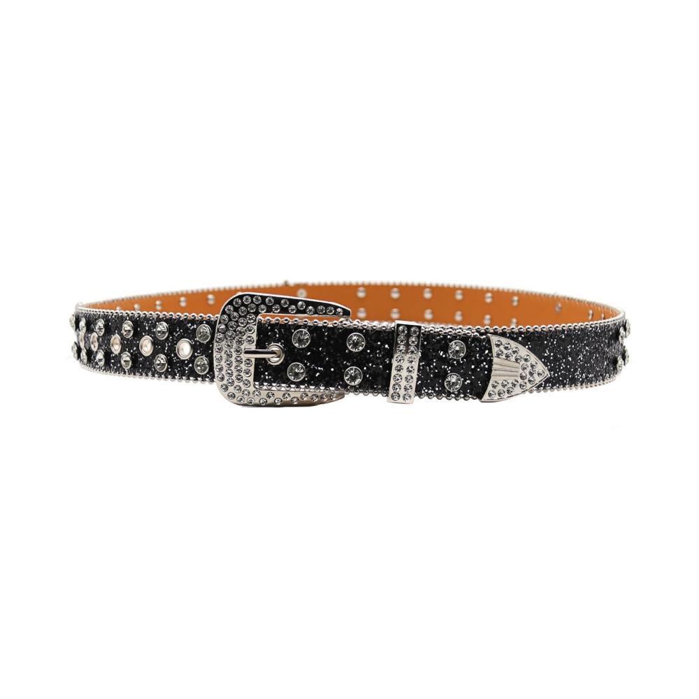Cowboygürtel Y2k Silbergürtel mit Strass Totenkopf und Persönlichkeit – Westerngürtel für Hip Hop und Punk Style (Schwarz 105cm