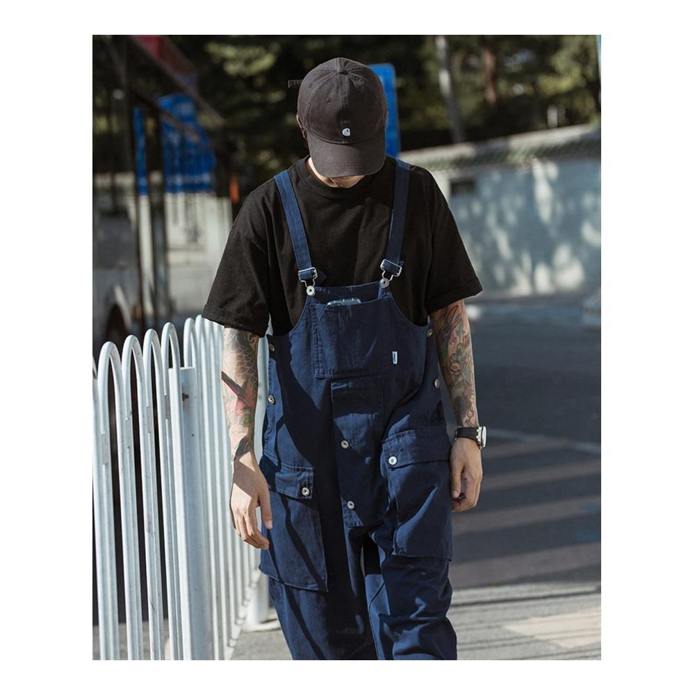 Streetwear Safari-Overalls für Herren Stilvolle Cargohose mit Multi-Pockets Outdoor Latzhose für Arbeit und Freizeit Baggy Fit in lässigem Hip-Hop-Design (Blau