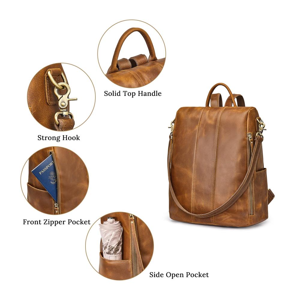 Damen Tagesrucksack Vintage Echtleder Rucksack mit Geldbörse Mode Umhängetasche ideal für Reisen und Schule