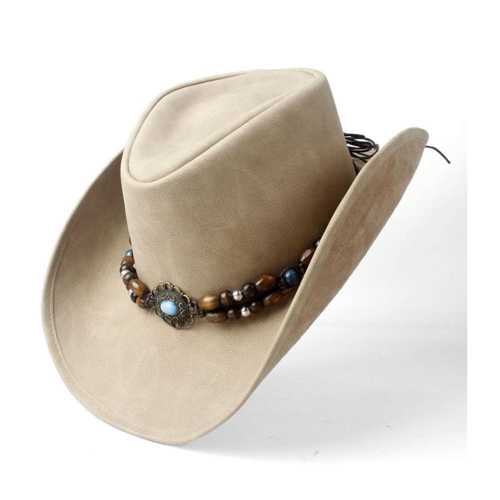 Damen Herren Leder Cowboyhut - Stilvoller 100% Leder Roll Up Hut in Türkis Jazz Cowgirl Cap Design - Cowboyhüte XY-women Elegant & Outblack