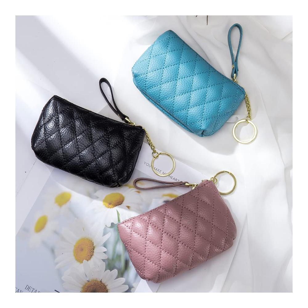 Damen Geldbörse aus weichem Echtleder mit Reißverschluss - Multifunktionale Clutch in Pink für Karten Münzen und Schlüssel
