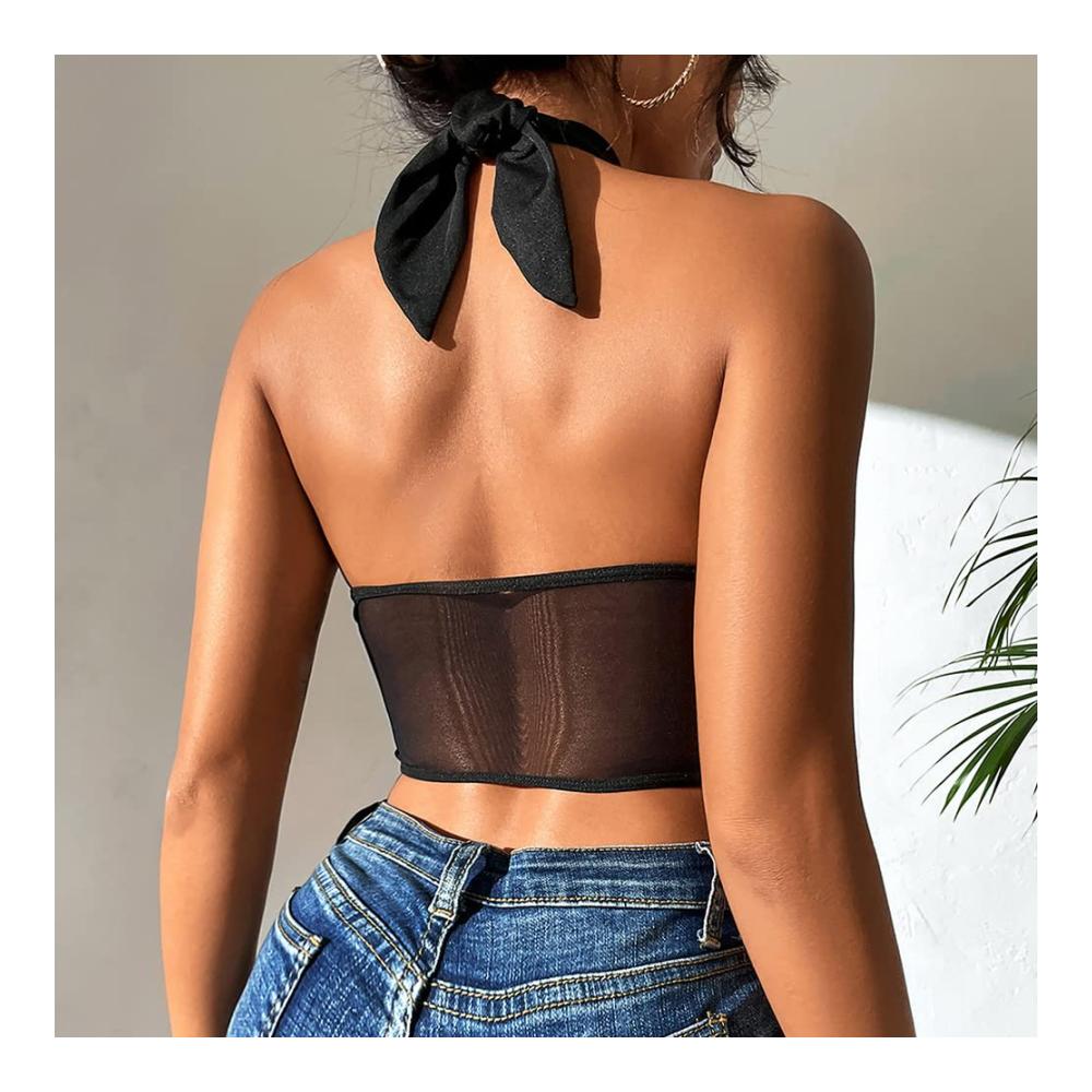 Criss Cross Damen Tanktops - Sexy Y2k Crop Tops mit Neckholder Cut Out Ärmellos Design Rückenfreies Corset Top für Sommer – Einfarbiges Casual Vest Blusentop