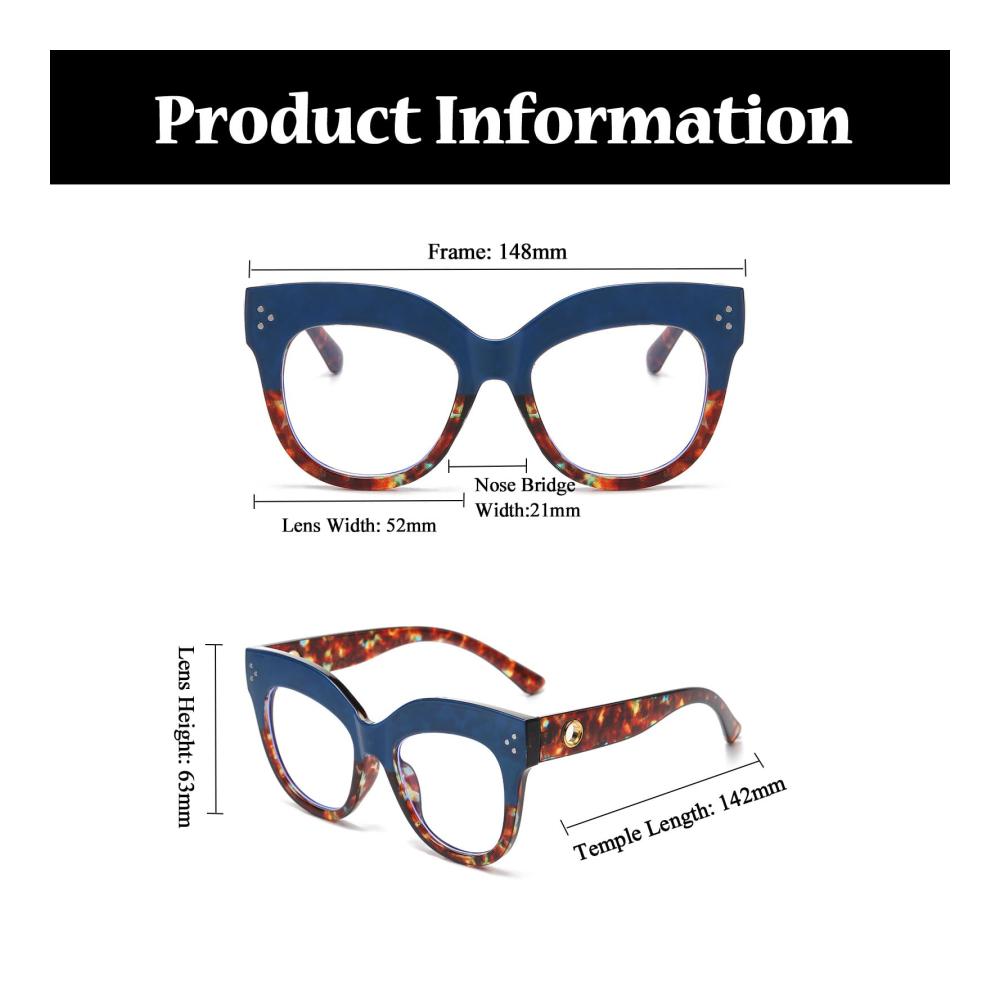 Vintage Blaulichtfilter Katzenaugen Damen Retro Brille - Große PC Gaming Brille ohne Stärke