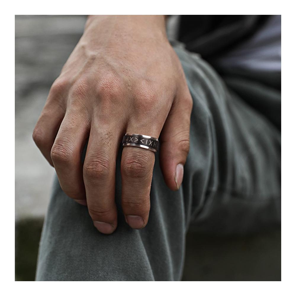 Edelstahl Herren Ringe 12er Set Fidget Spinner Anti-Angst-Band Ketten - Silber & Schwarz. Ehering Verlobungsring Zappelring - Größe 52-70. Perfekt für Geburtstag & Weihnachten