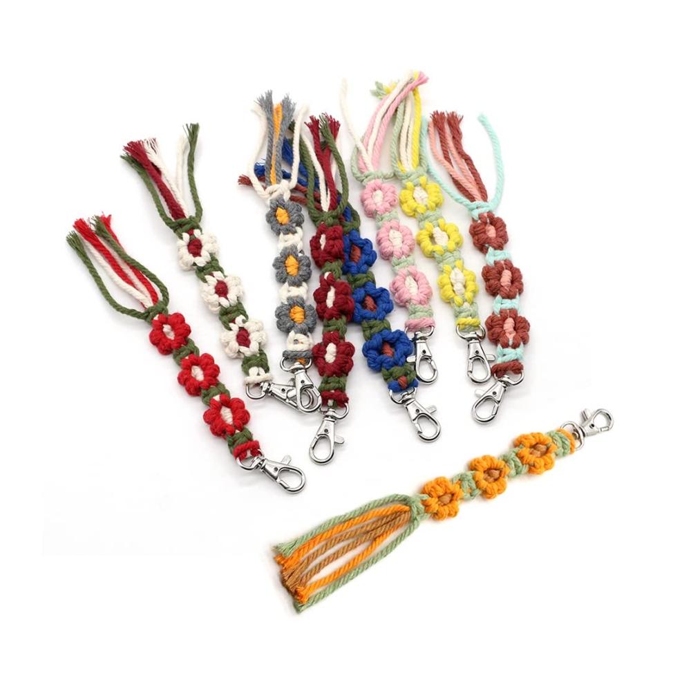 9er Pack Boho Makramee Schlüsselanhänger mit Quasten - Handgefertigtes Zubehör für Schlüssel Geldbörse & Geschenke