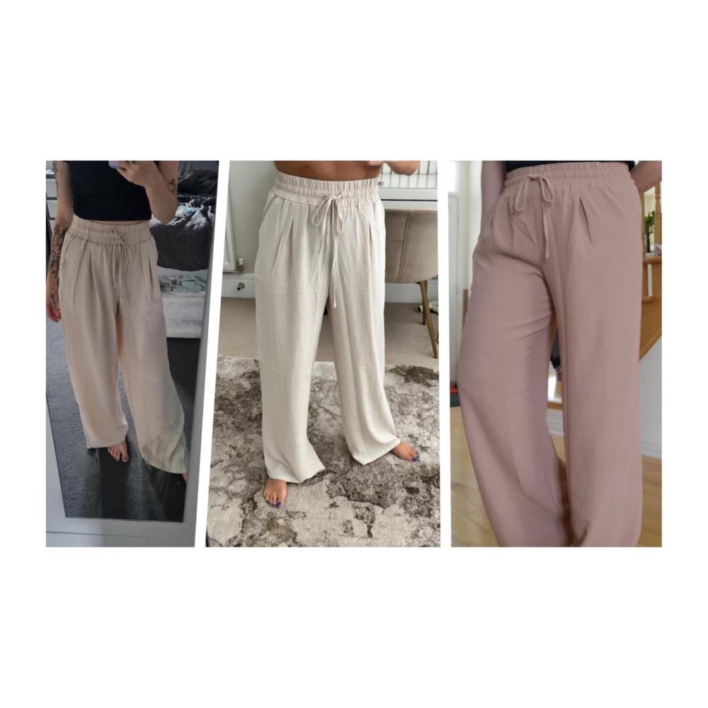 Damen Palazzo Hose Weite High Waist Damenhose mit Taschen Elegant Sommer Yoga Stoffhose Gummizug