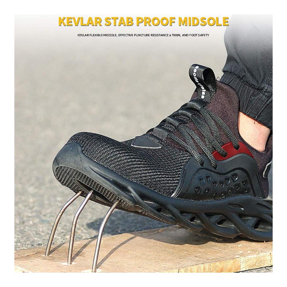 Arbeitsstiefel Herren – Sicherheitsschuhe Stahlkappe Leicht & Atmungsaktiv Isolierte Industriesportschuhe Geflochtene Wanderschuhe Black-38