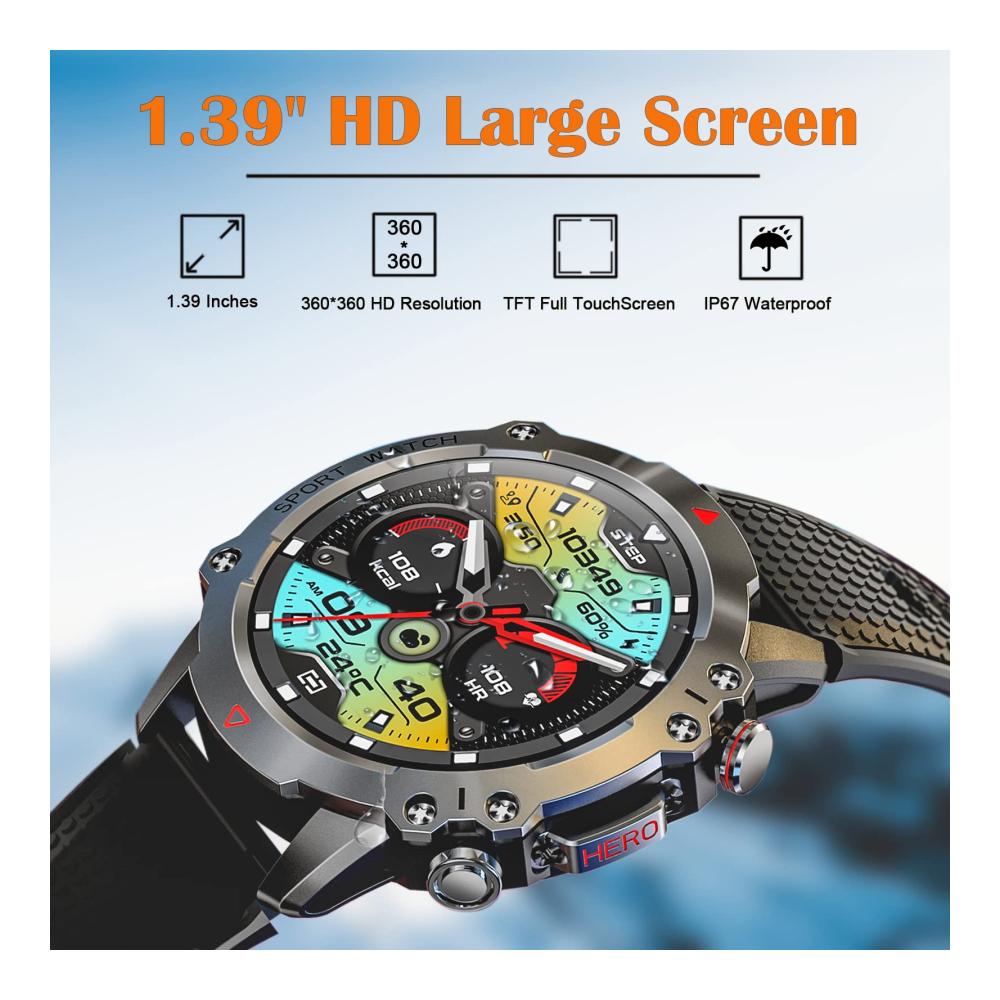 Fashion Smartwatch für Herren – 139 Zoll Fitness Tracker mit Telefonfunktion Herzfrequenz Blutdruckmessung Schlaftracking – Sportuhr Digital für Android und iOS
