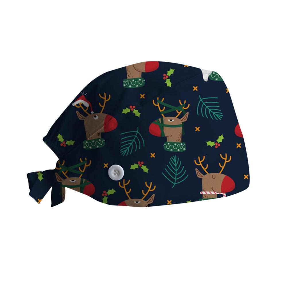 4PCS Weihnachten bedruckter OP-Haube für Damen - Hoch atmungsaktiv verstellbar ideal für Zahnärzte Ärzte Pflegekräfte und Schönheitsbranche
