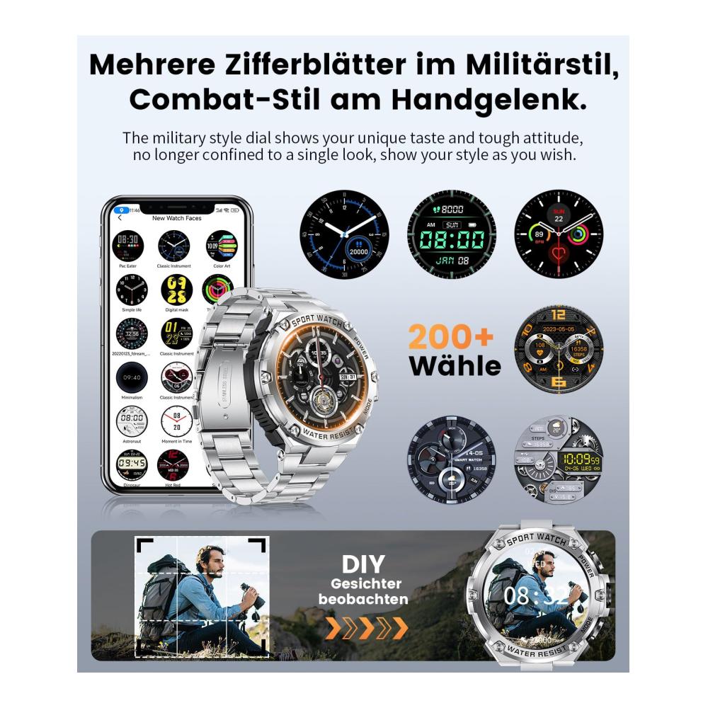 Fashion Smartwatches Hochauflösende 1.50 HD-Anzeige 800mAh Batterie 120 Sportmodi IP67 Wasserdicht - Die ultimative Herren Fitnessuhr mit Telefonfunktion Blutdruckmessung und Herzfrequenzüberwachung für Android und iOS