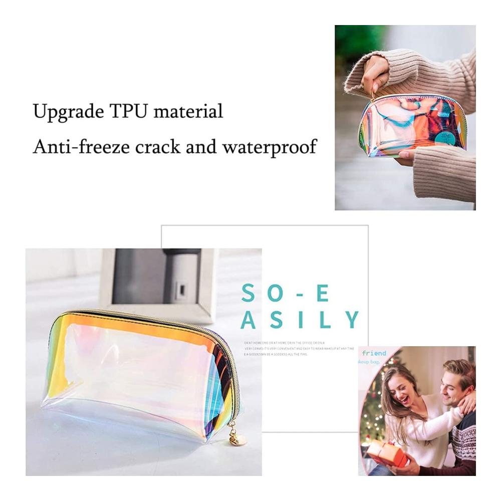 Holographischer Kosmetikkoffer für Damen – Tragbare transparente Make-up Tasche mit Münzfach und Reiseetui (2er Set