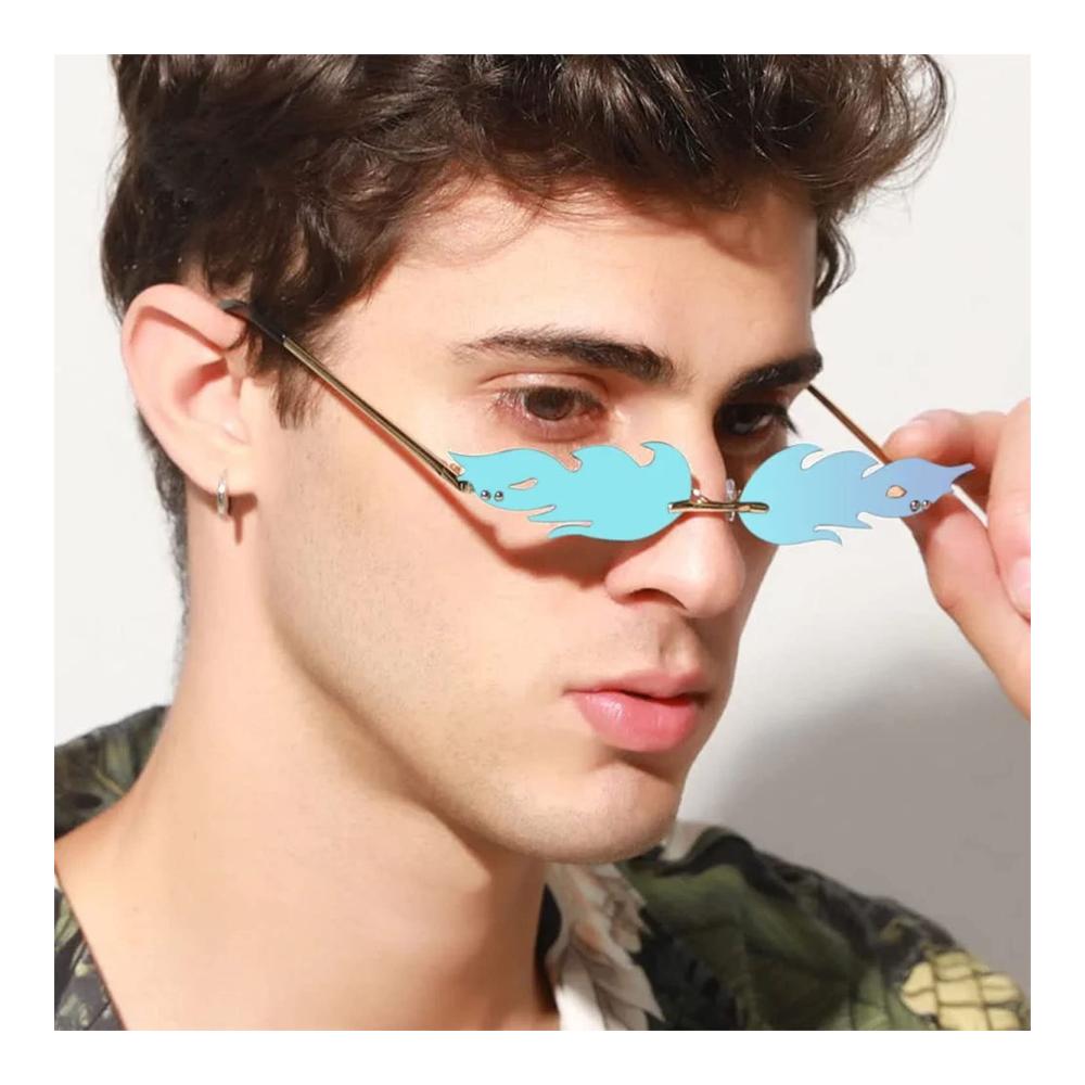 3er-Pack Randlose Metallflammen-Sonnenbrillen LJCC Unisex - Grau Rot Grün (088) - Partybrillen im modischen Punk-Stil