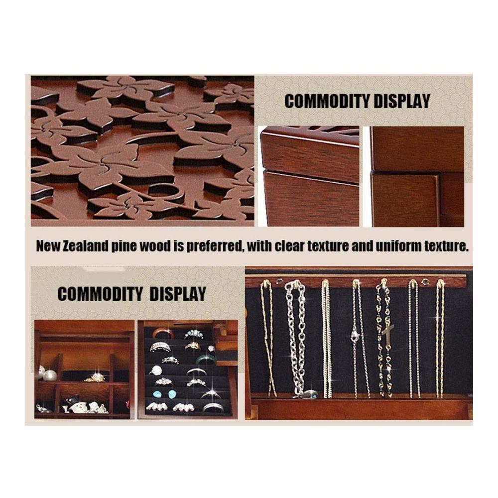 Holz-Schmuckkästchen für Damen Große Schmucktruhe mit Organizer Schrank und Display-Box - Hochwertiges Schmuckkästchen mit großem Fassungsvermögen