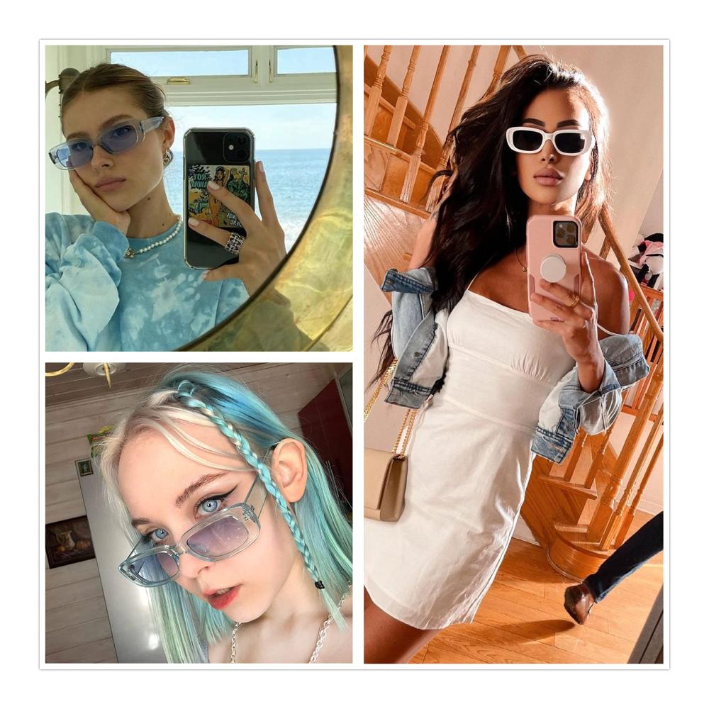 Damen Herren Vintage Retro Rechteckige Sonnenbrille - Stilvolle Modebrille mit UV400 Schutz in Schwarz-Weiß