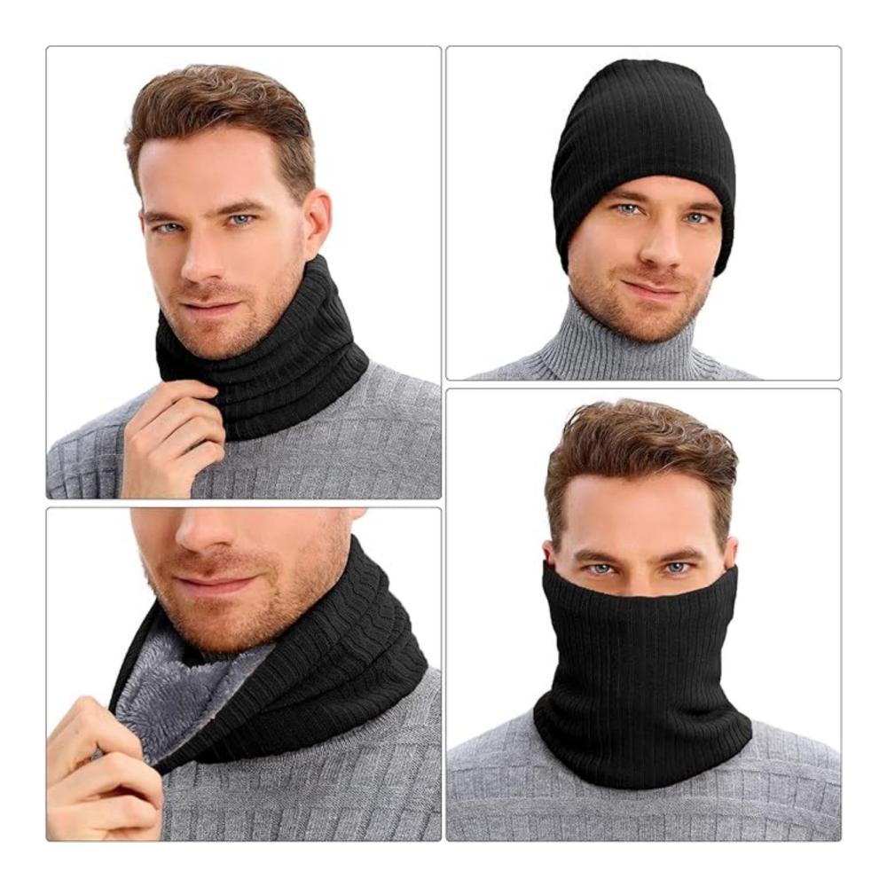 Winter Halsschlauch Set - 2 Stück Herren Damen Schals für Ski Outdoor Motorrad - Lässiger Nackenwärmer in Schwarz - Gesichtsschutz für Fahrradfahren - Unisex Halswärmer für Indoor-Aktivitäten