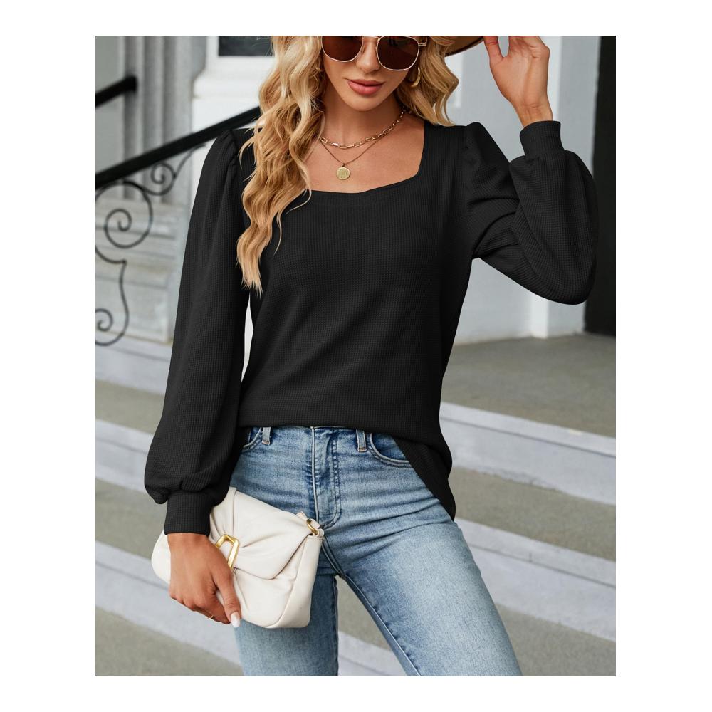 Elegantes Damen Langarmshirt mit Karree-Ausschnitt Texturiertes Falten-Design perfekt für Streetwear - Anna Im Bug Pullover