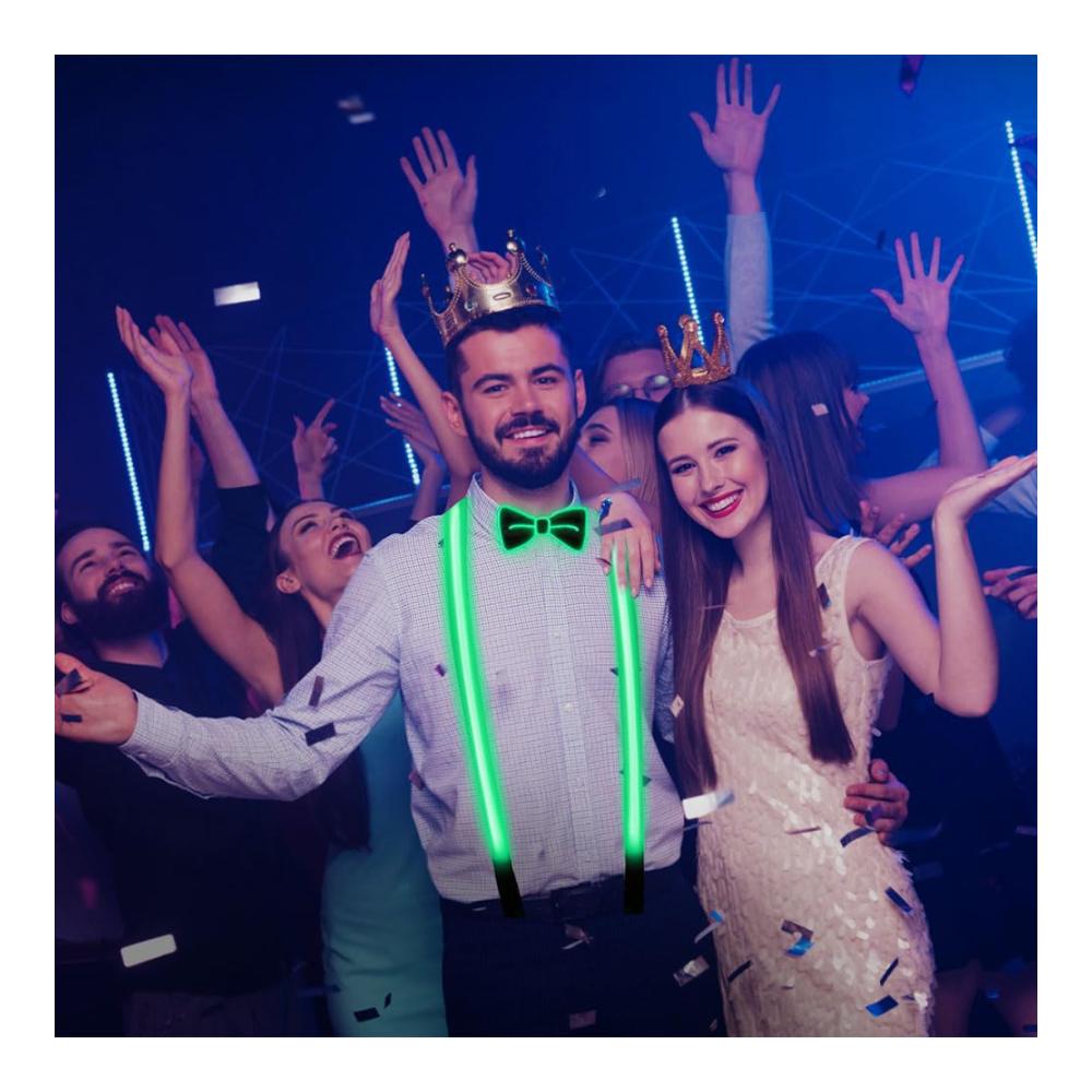 Hosenträger Herren Set mit LED Beleuchtung und Fliege - Verstellbar für Musikfestivals und Partys